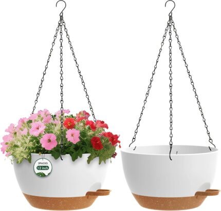 Self-Watering Hanging Flower Pots, Set of 3, with Iron Chains