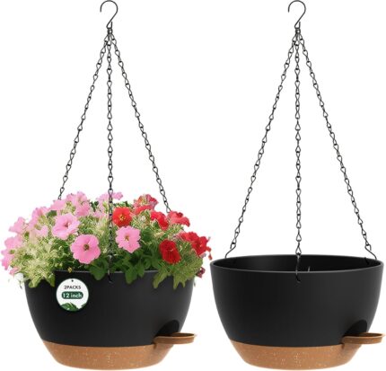 Self-Watering Hanging Flower Pots, Set of 3, with Iron Chains