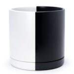 Ceramic Cylinder Planter with Saucer, 8.2 Inch