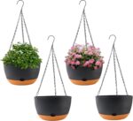 Hanging Planters with Drainage Holes and Chains, Set of 4