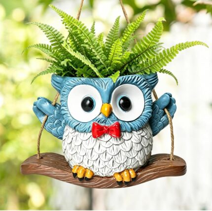 Owl-Shaped Planter with Drainage Hole for Small Plants