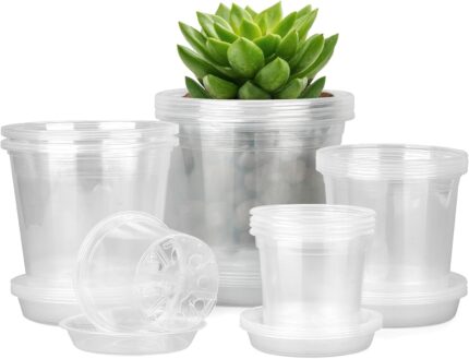 Plastic Plant Pots with Saucers